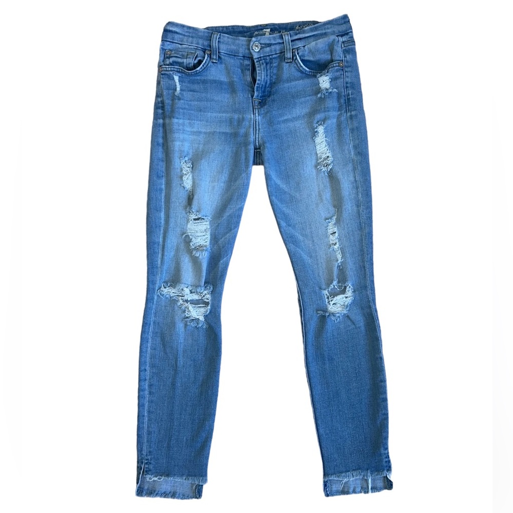 7 For All Mankind distressed denim skinny ankle blue jeans women’s size 26